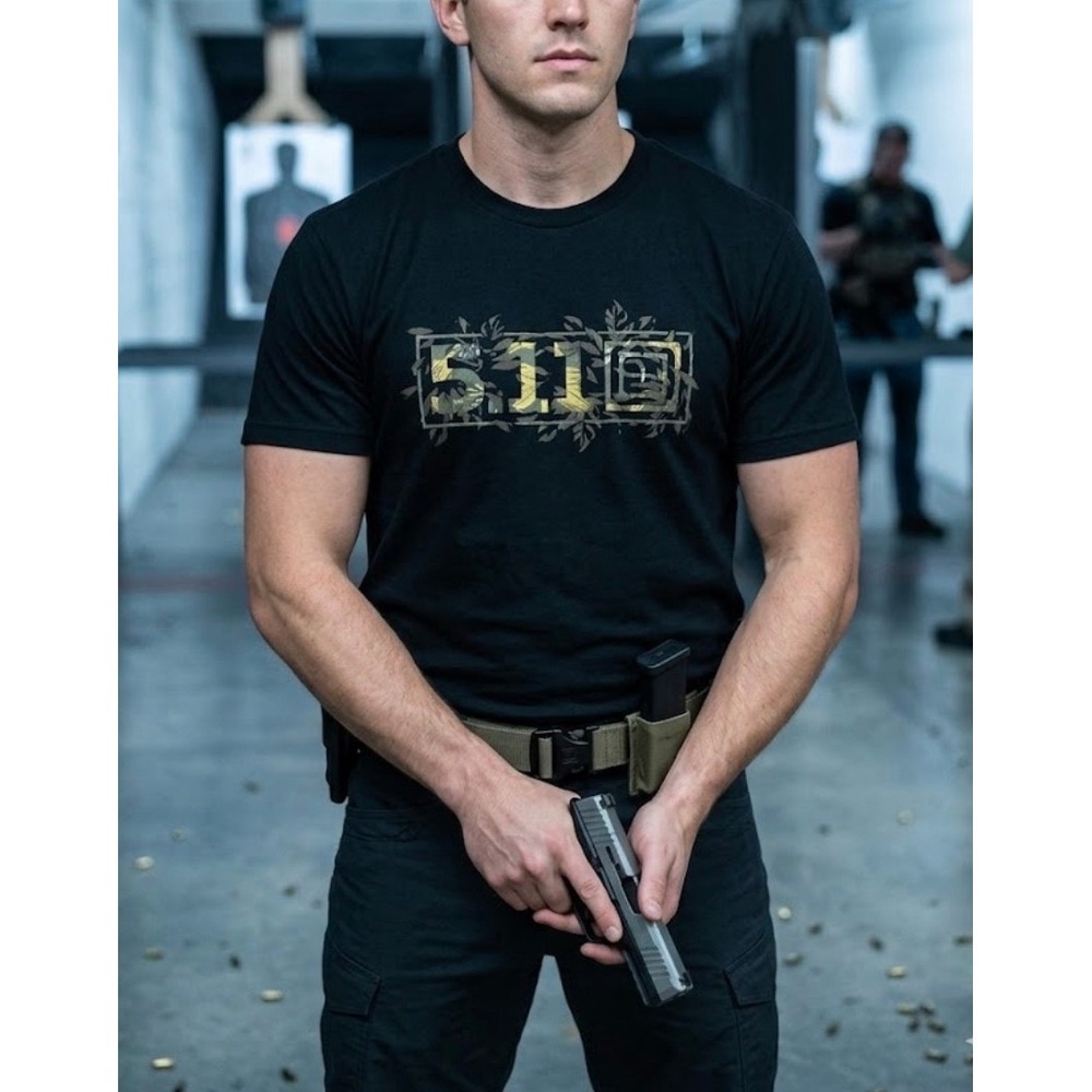 5.11 Tactical Mens Black Graphic T-Shirt Camo Leaf Logo Large L Short Sleeve Tee